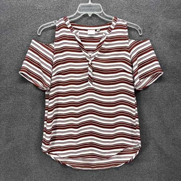 Soho Jeans NY & Co Top Womens Small Red White Striped Short Sleeve Cold Shoulder - Picture 1 of 15